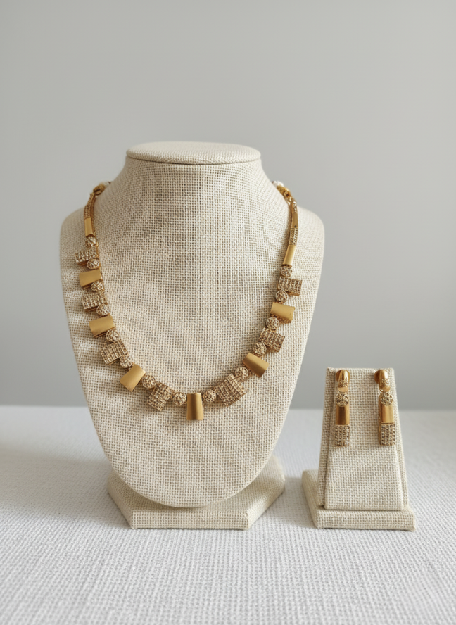 product image 19 Gold Geometric Square Necklace Set with CZ - Image 1