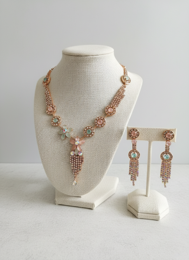 product image 25 Rose Gold Pastel Crystal Tassel Necklace Set - Image 1