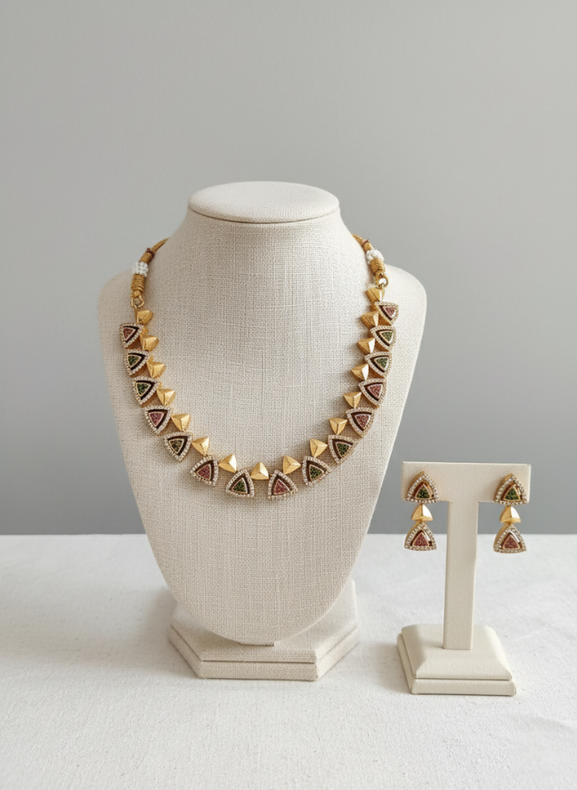 product image 28 Gold Triangle Multicolor Stone Necklace Set - Image 1