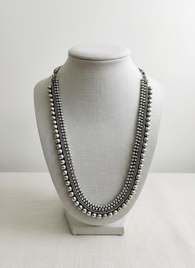product image 37 Multi-Strand Silver Beaded Long Necklace - Image 1