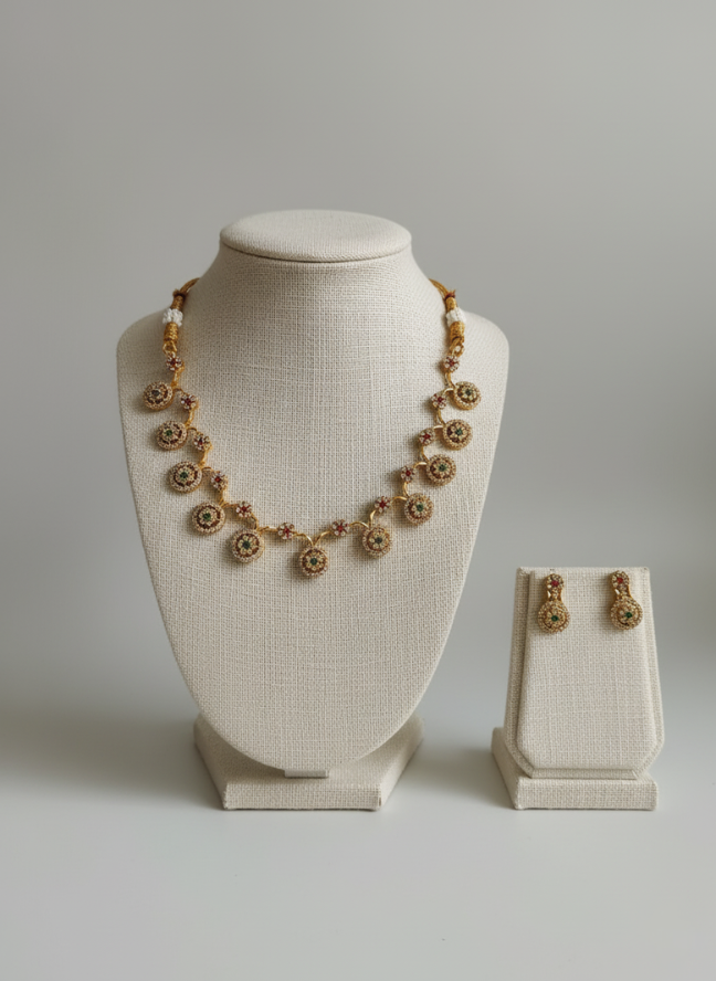 product image 4 Gold Circular Medallion Ruby Emerald Necklace Set - Image 1