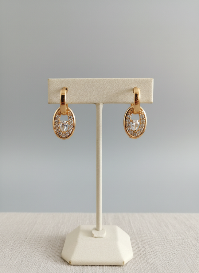 product image 9 Gold Oval CZ Huggie Drop Earrings - Image 1