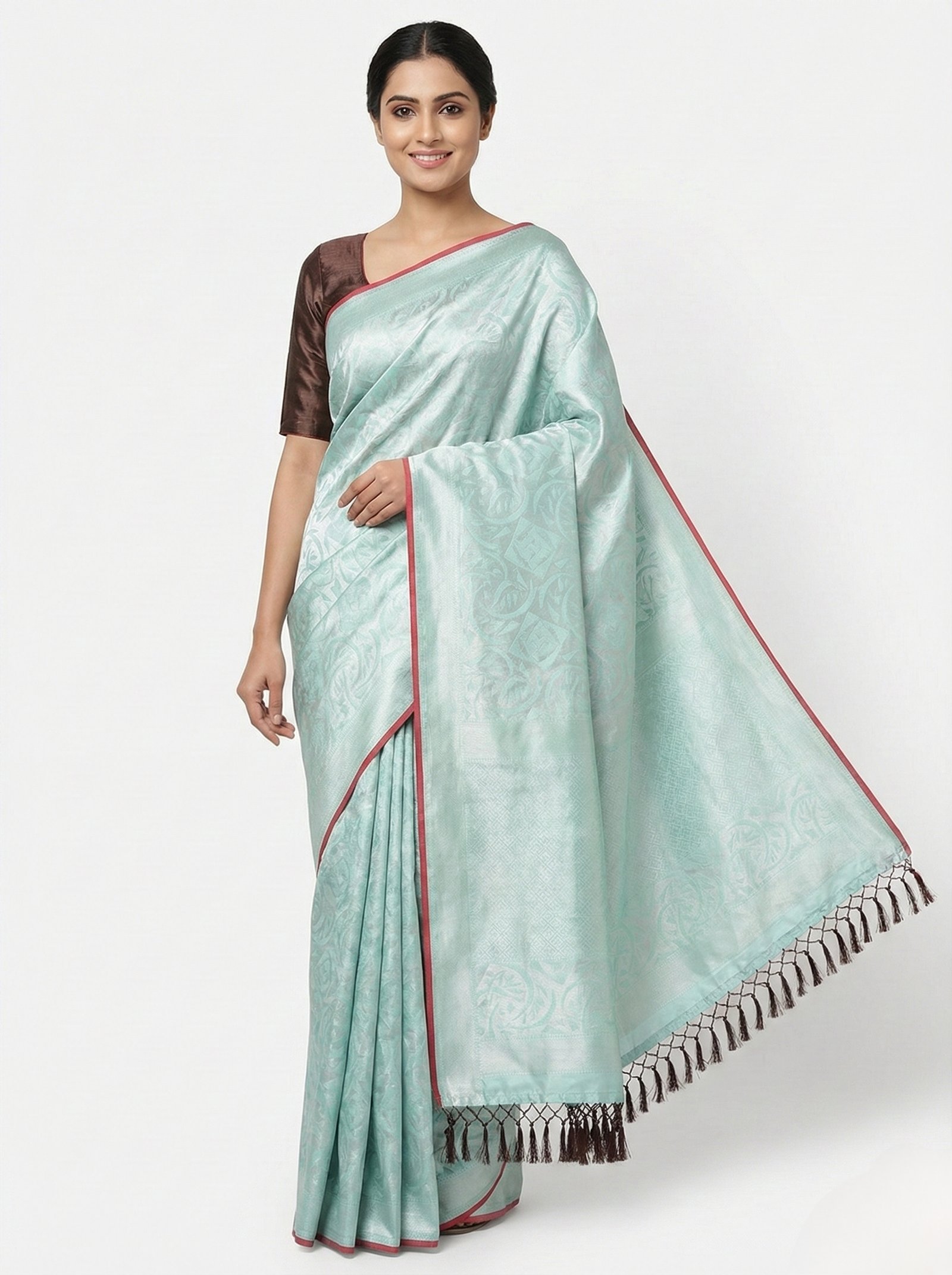 saree 18 Mint Green Silk Saree with Subtle Zari Weaves - Image 1