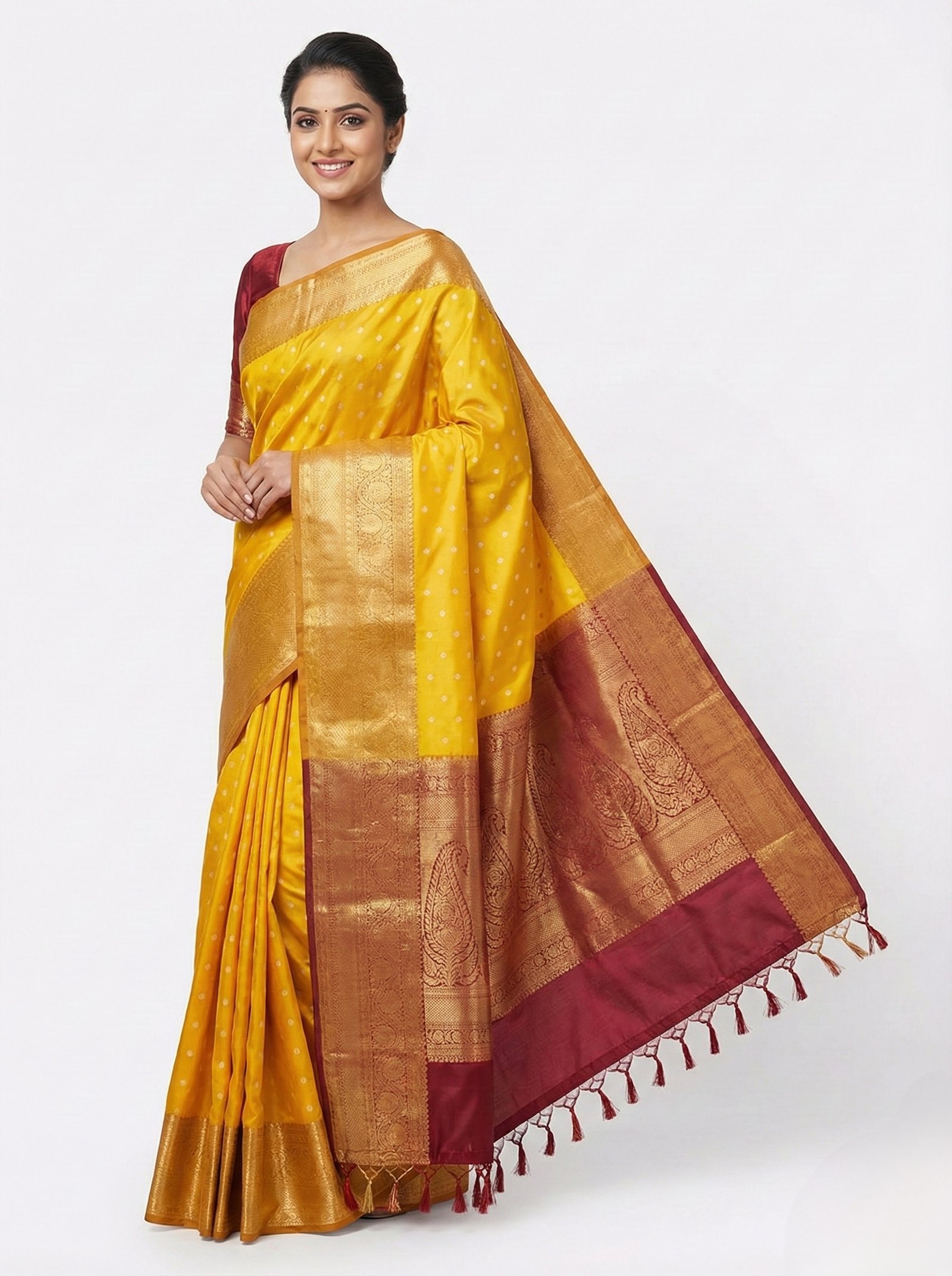 saree 20 Beige Gold Silk Saree with Navy Blue Zari Border - Image 1