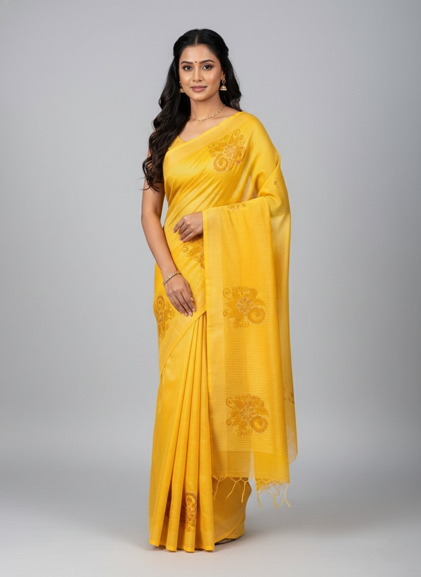 saree29 Classic Yellow Silk Saree with Woven Motifs - Image 1