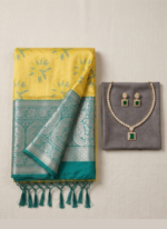 Zykra Combo Sunlit Elegance Saree & Emerald Jewelry Set